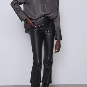 zara faux leather flared leggings